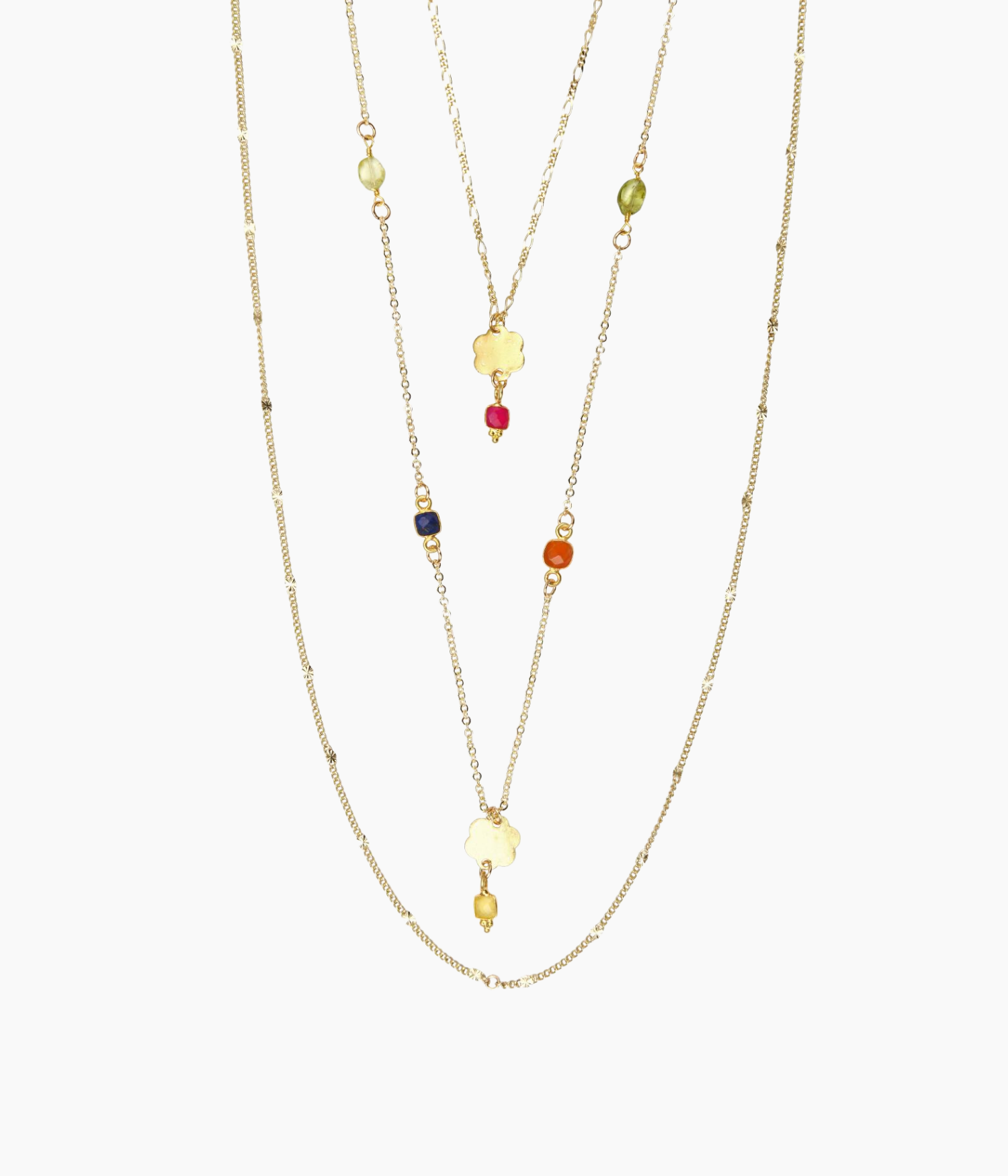 Sautoir Triple Rang En Métal Doré - Long Collier Fantaisie, Neuf Sans Emballage