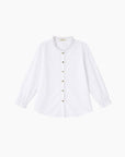 Chemise brodée Blanc - Col Volanté & Manches Longues