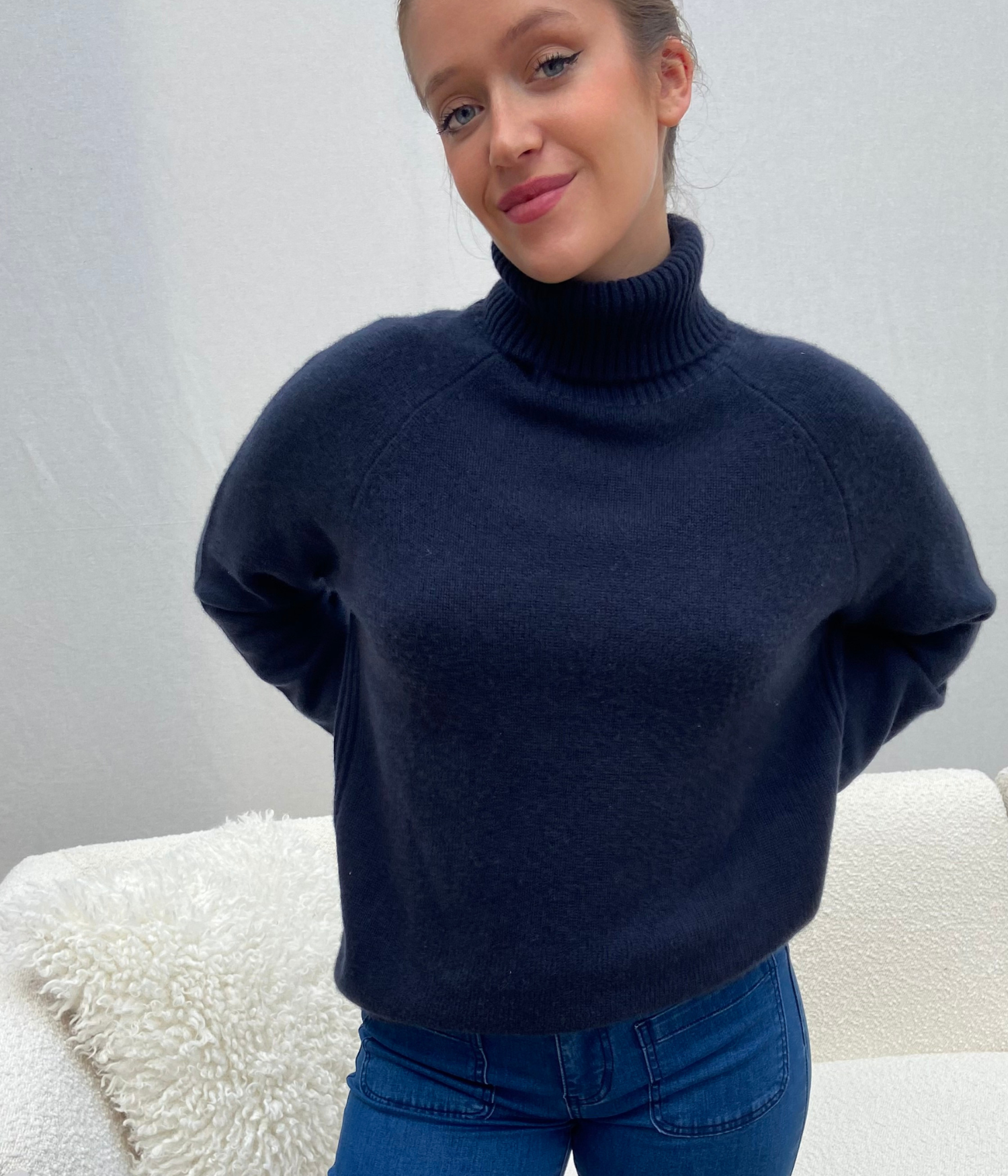 Pull Col Roulé Femme Ateliers De La Maille - 100% Cachemire Bleu Marine - Taille S