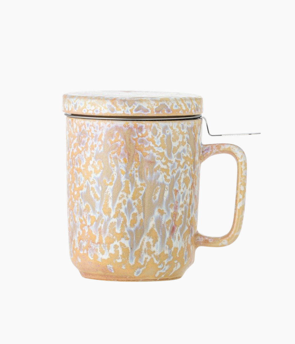 Grande Tasse Thé Porcelaine 400 Ml Avec Couvercle, Passoire Et Poignée Bois – Mug Infuseur Céramique Mate Noire – Sans Plastique