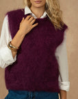 PULL COL ROND SANS MANCHES - AUBERGINE