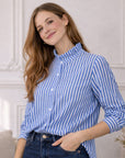 Chemise rayures col froufrou – Bleu Royal