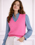 Pull sans manches Fushia - Col en V maille