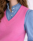 Pull sans manches Fushia - Col en V maille