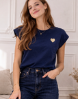 T-shirt bleu coeur doré
