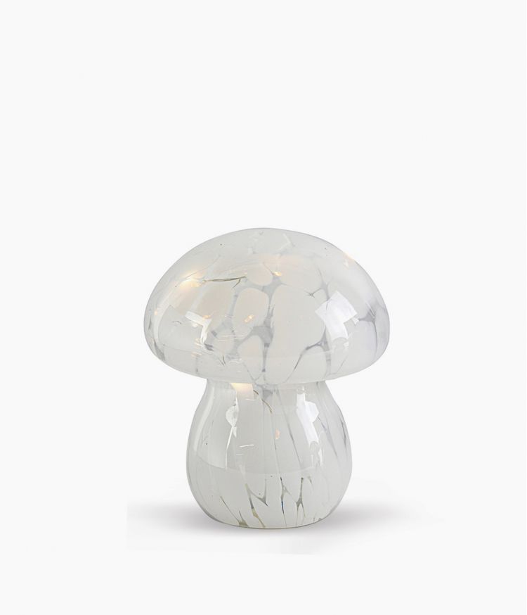 Lampe décorative champi tacheté blanche à piles - D13,5 H15,5cm