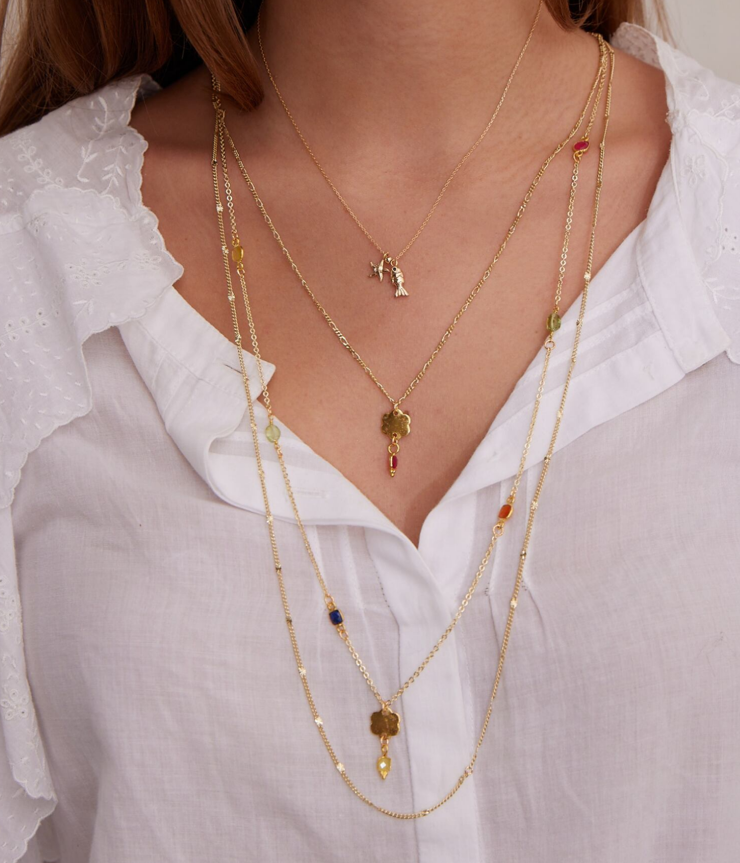 Lot De Bijoux Fantaisie : Grand Sautoir Multi-rangs à Couronnes + Boucles D'oreilles Assorties - Occasion