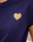 T-shirt bleu coeur doré
