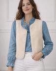 Gilet Sans Manches écru - Effet Laine Bouclée