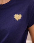 T-shirt bleu coeur doré