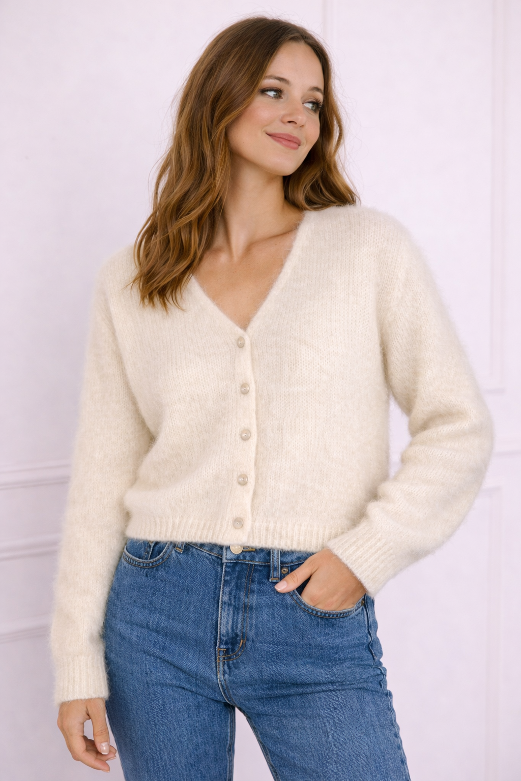 Cardigan Ecru en Mohair