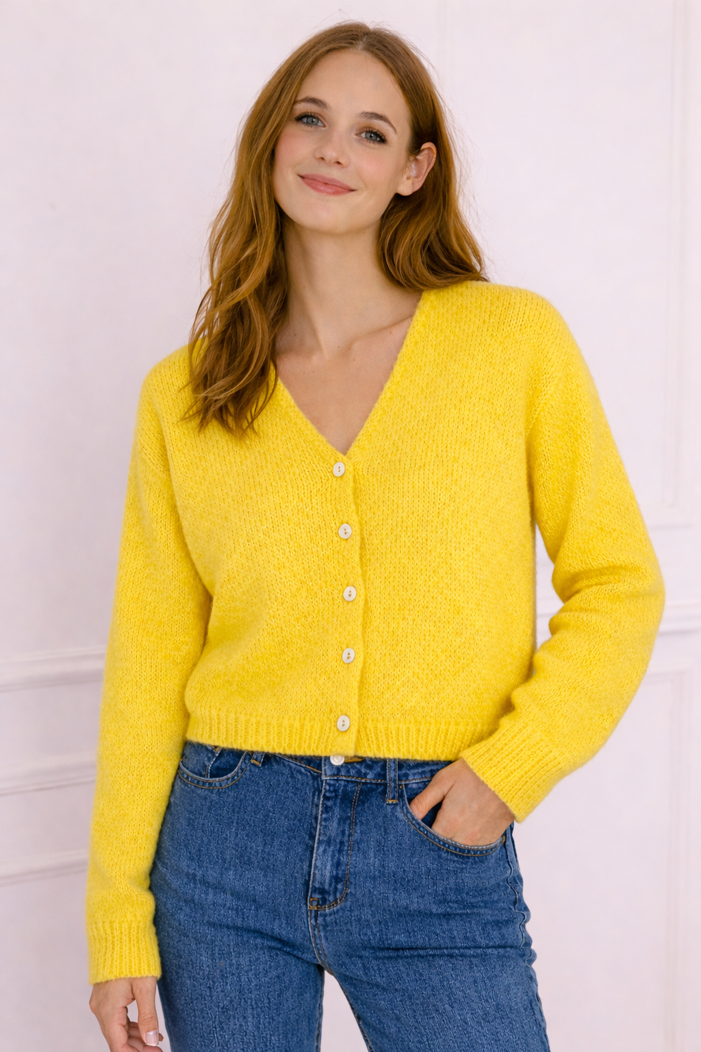 Cardigan Jaune en Mohair